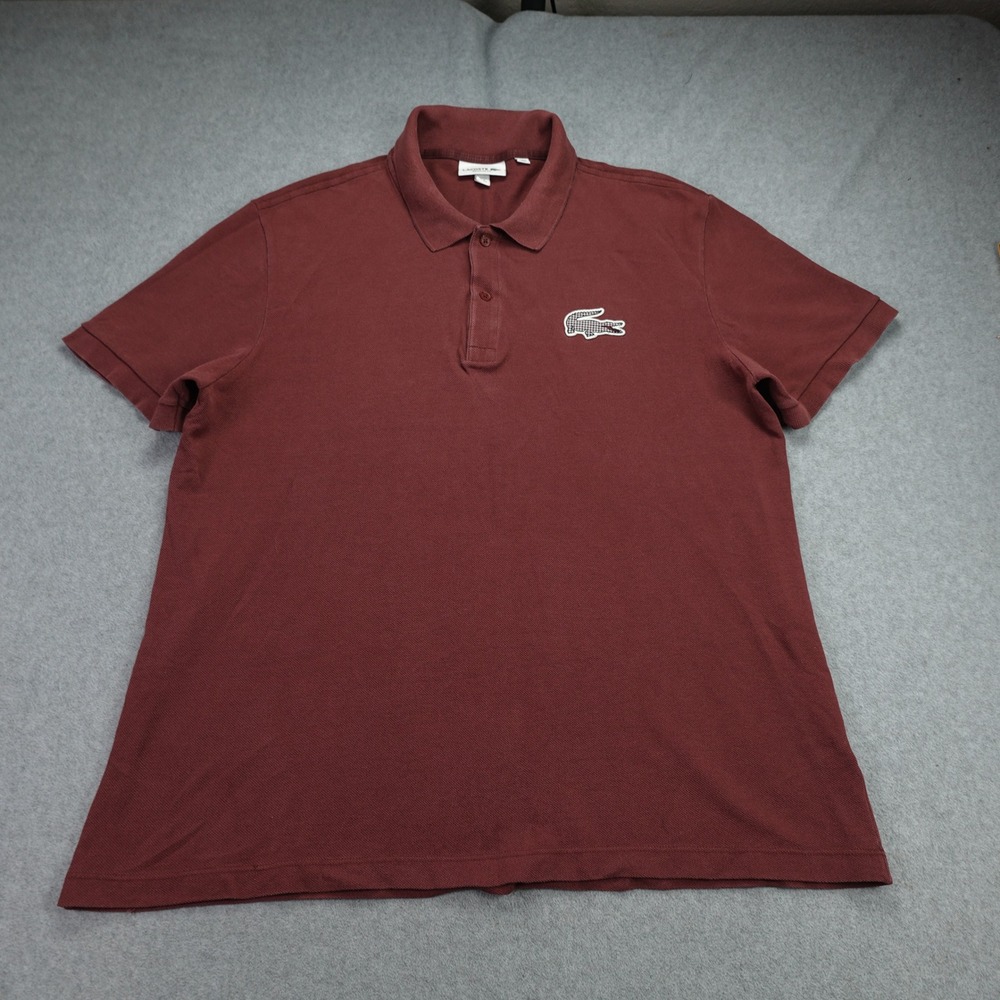 Lacoste Polo Shirt Mens 7 US XXL Maroon Regular Fit Tattersall Logo Short Sleeve